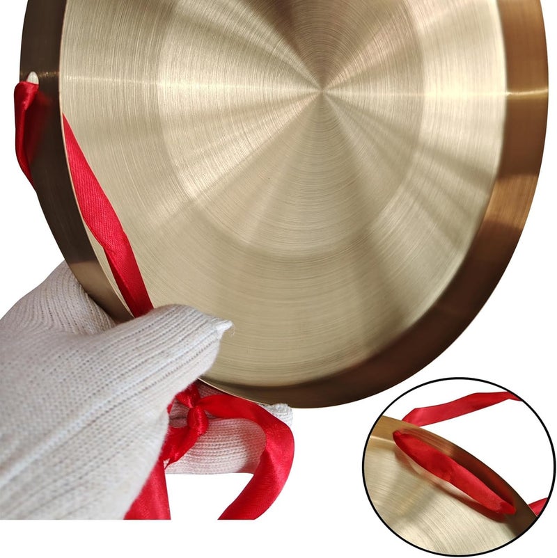 WSWECCL Diameter 16.5inch(42cm) Gong Instrument,Chinese Traditional copper alloy gong, Percussion Instrument with Wooden Mallet and Red Hanging Ribbon for Home,Office,Celebration,Party & Festivals - Image 4